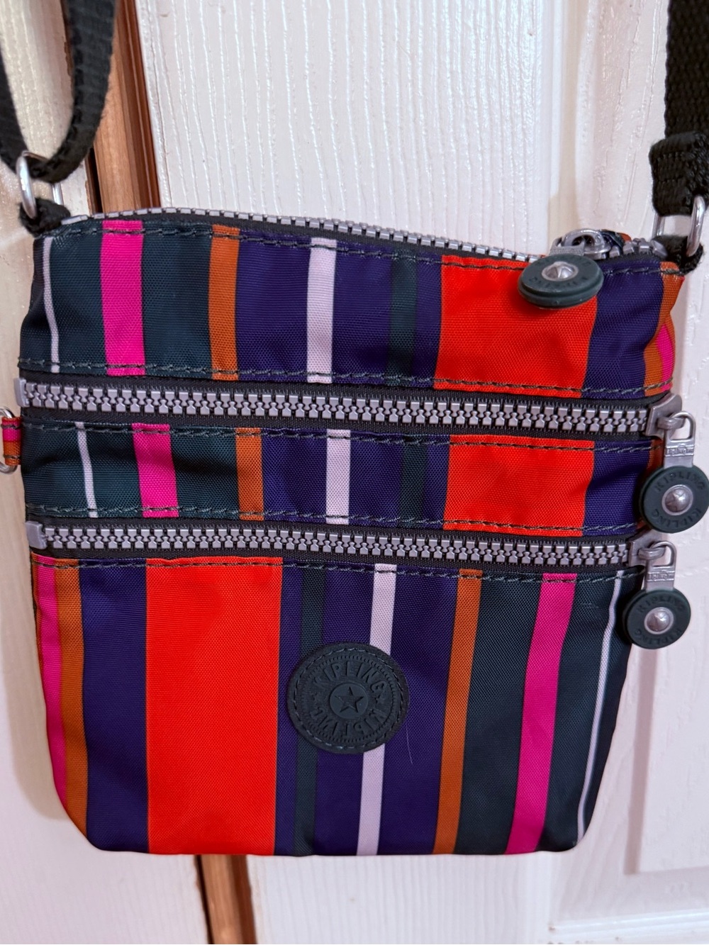 Kipling Striped Crossbody Bag - Red, Purple, Pink & Orange